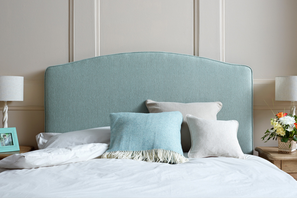 Caldey Curved Headboard in Basket Textured Weave Blue Duck Egg