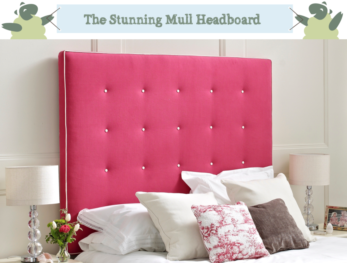 Mull Shallow Buttoned Headboard in Weave Fuchsia with Contrast Piping and Buttoning