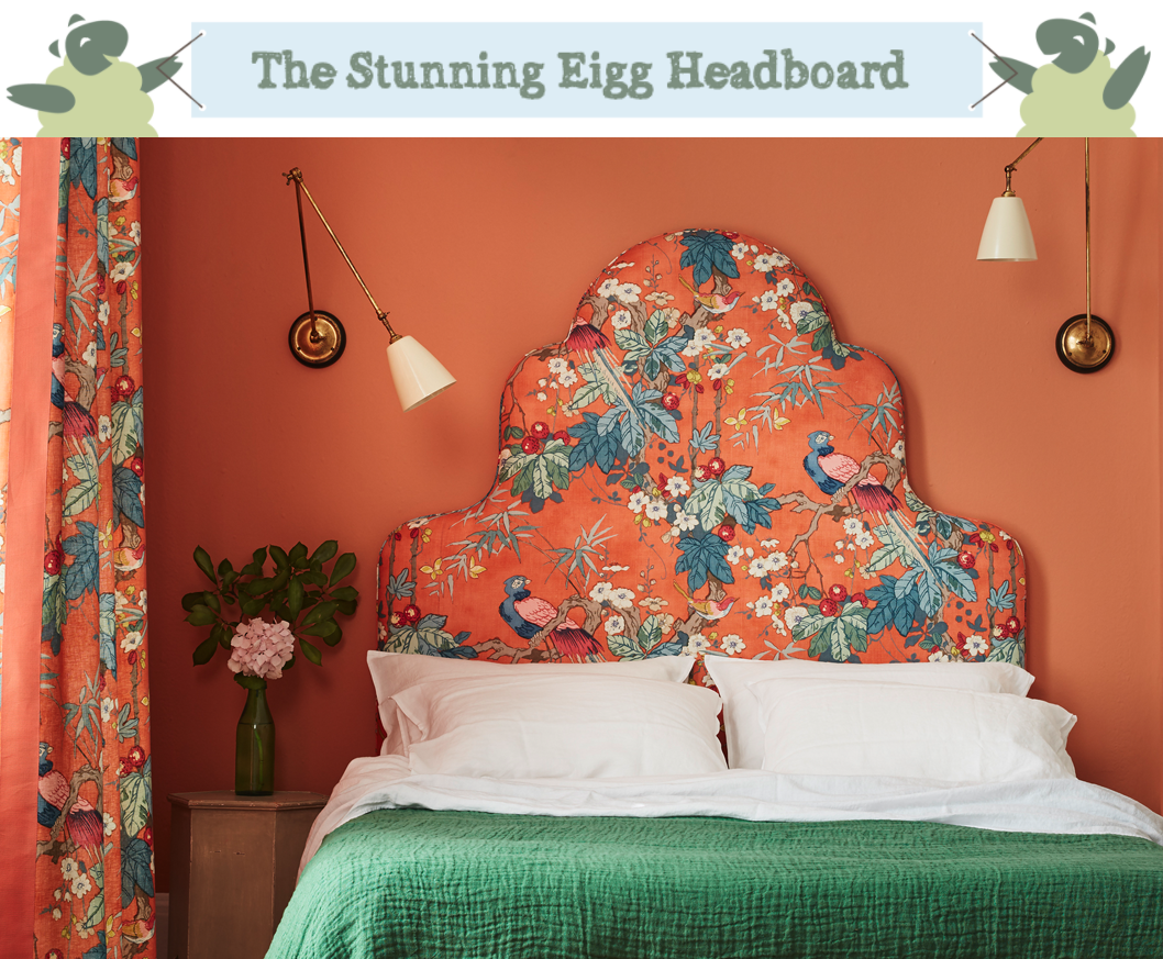 Eigg Keystone Shape Curved Headboard upholstered in Linwood Fabric Belleville Miji Tomato